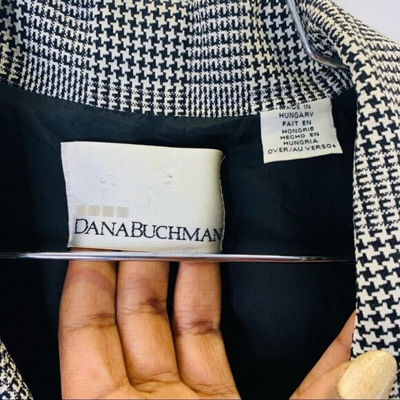 VINTAGE DANA BUCHMAN BLACK HOUNDSTOOTH BUTTON DOWN CLASSIC POCKET DRESS … - Picture 10 of 17